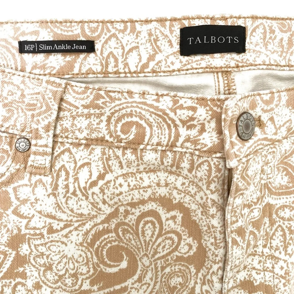 Talbots Beige Paisley-Print Slim Ankle 5 Pocket Jeans 16P